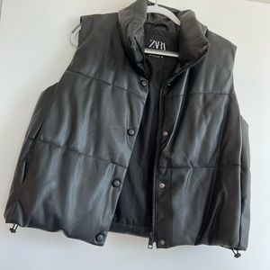 NWOT ZARA FAUX LEATHER PUFFY VEST